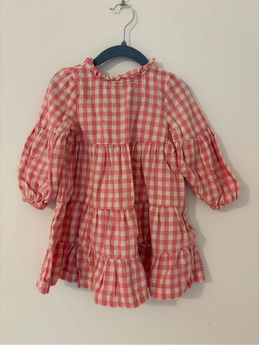 Girls Pink Gingham Tiered Dress